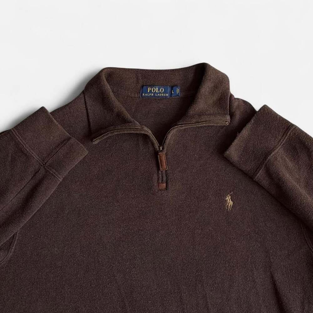 Polo Ralph Lauren Quarter Zip Sweater Mens Large Brown Chocolate Mocha Pullover